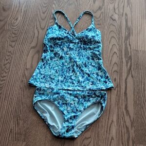 Athleta Blue and Patterned Swimsuit